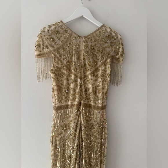MAC DUGGAL Gold Embellished Fringe Cap Sleeve Trumpet Gown 10 - Picture 10 of 13
